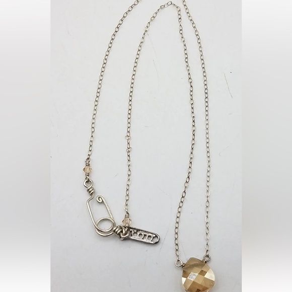 N091  Sterling Silver & Faceted Teardrop Citrine Pendant Necklace 15.5" - Picture 4 of 5